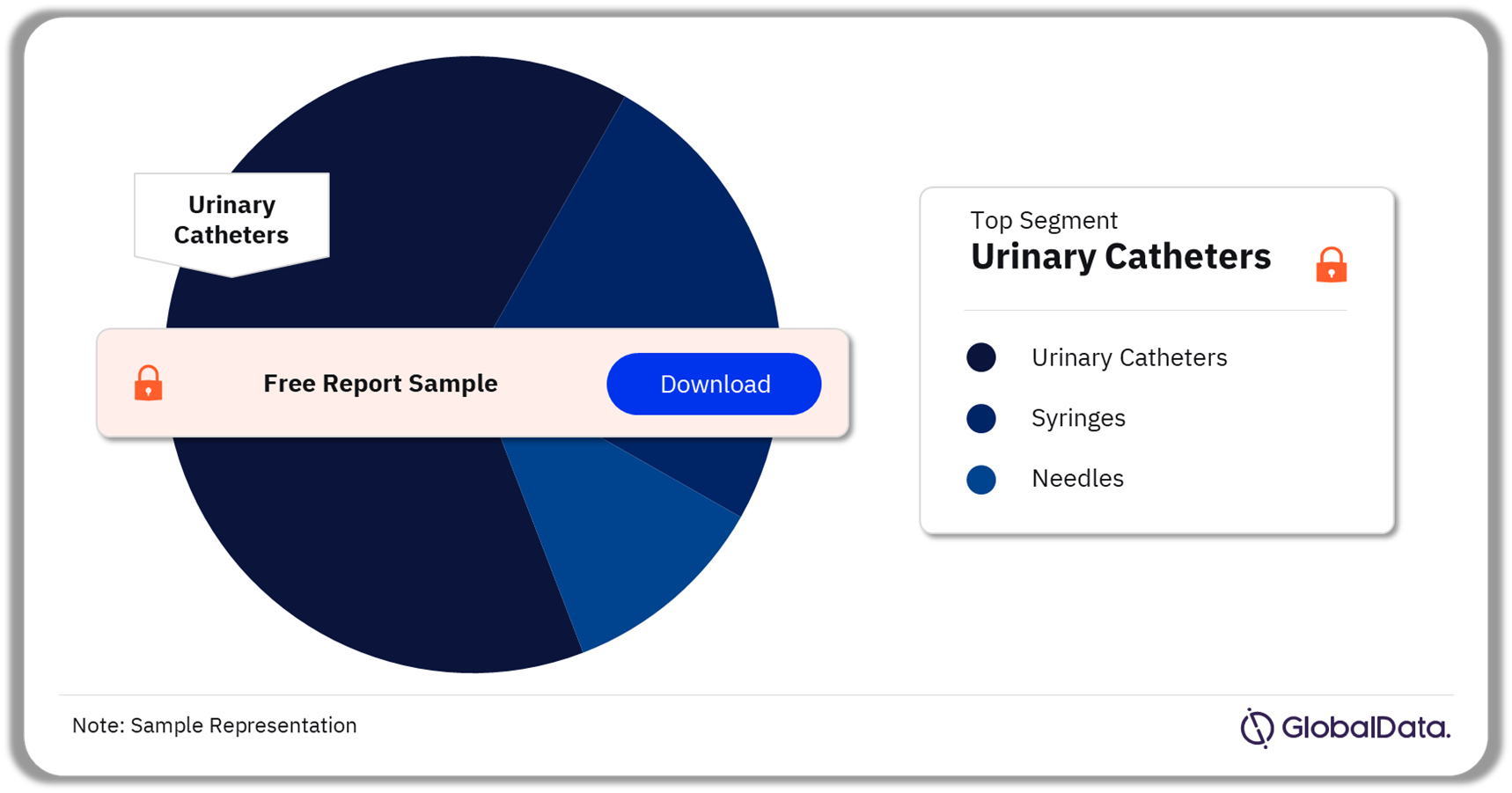 Syringes, Needles, and Urinary Catheters Market Analysis by Segments, 2023 (%)
