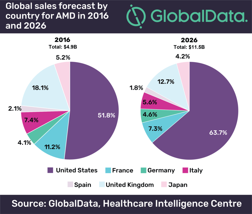 Image Global sales forecast by country for AMD in 2016 and 2026